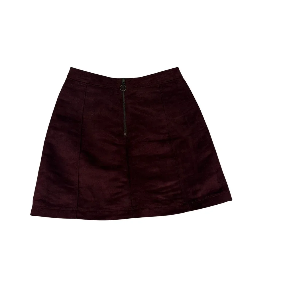 Old Navy Burgundy Faux Suede A-Line Mini Skirt Front Pockets Maroon Size 0